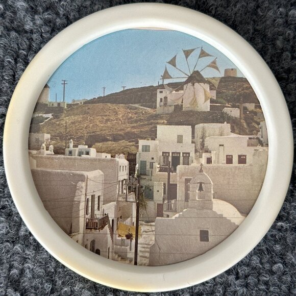 Vintage Greece Coasters White Plastic Travel Destination Photographs Set of 6 - Picture 13 of 13